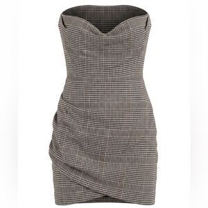 HOUSE OF HARLOW 1960 WOMENS MINI DRESS SIZE XS GREY CHECK TWEED